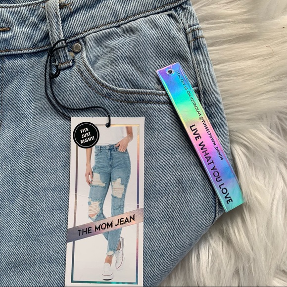 Tinseltown Distressed The Mom High Rise Jeans Denim size 9 - Picture 6 of 9